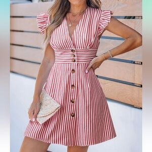 Cupshe Red Striped Button-Down Dress